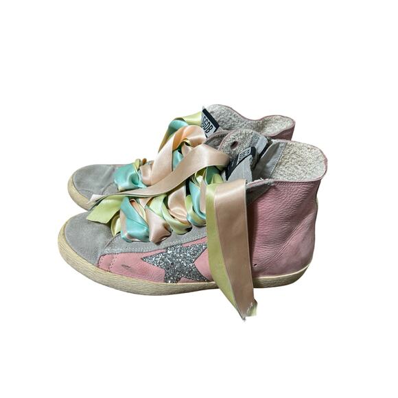 Golden Goose High Top Sneaker Gray and Pink Leather with Silver Star 40 (9.5-10) - Picture 1 of 6